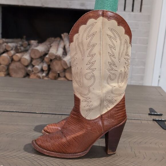 ZODIAC VINTAGE 70's 80's Cowboy Boot With Wooden Heel Sz 6 - Picture 2 of 15